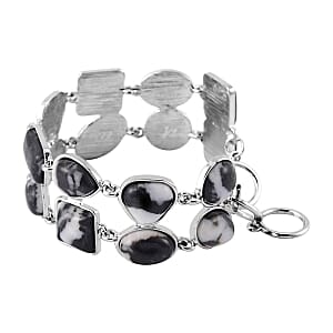 Grey Zebra Jasper 125.00 ctw Bracelet in Silvertone (7.00 In)