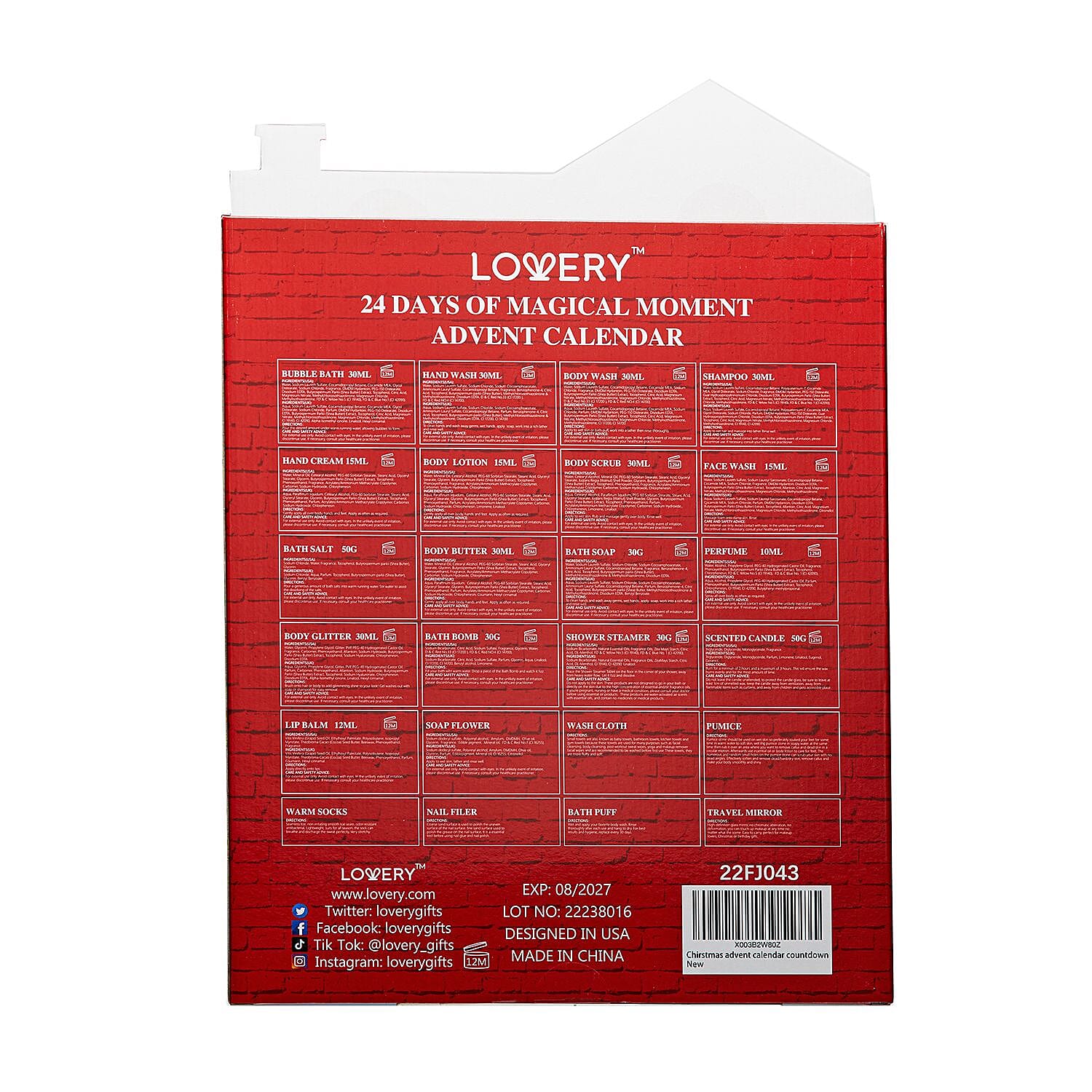 LOVERY 2023 Limited Edition Advent Calendar- 24pc Christmas Countdown Body Care Set