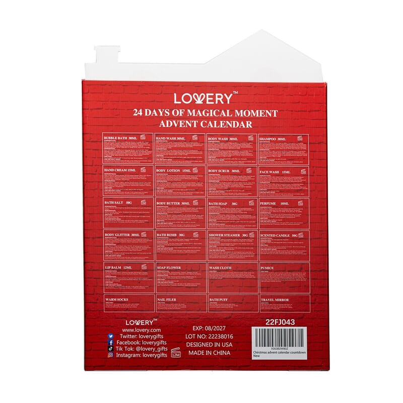 LOVERY 2023 Limited Edition Advent Calendar- 24pc Christmas Countdown Body Care Set