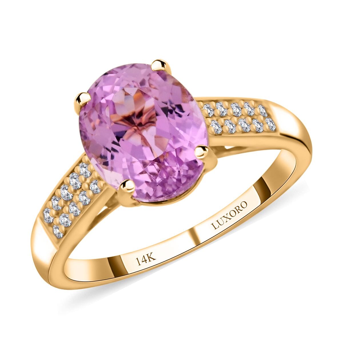 Luxoro AAAA Patroke Kunzite and G-H I2 Diamond 3.65 ctw Ring in 14K Yellow Gold (Size 9.5) image number 0