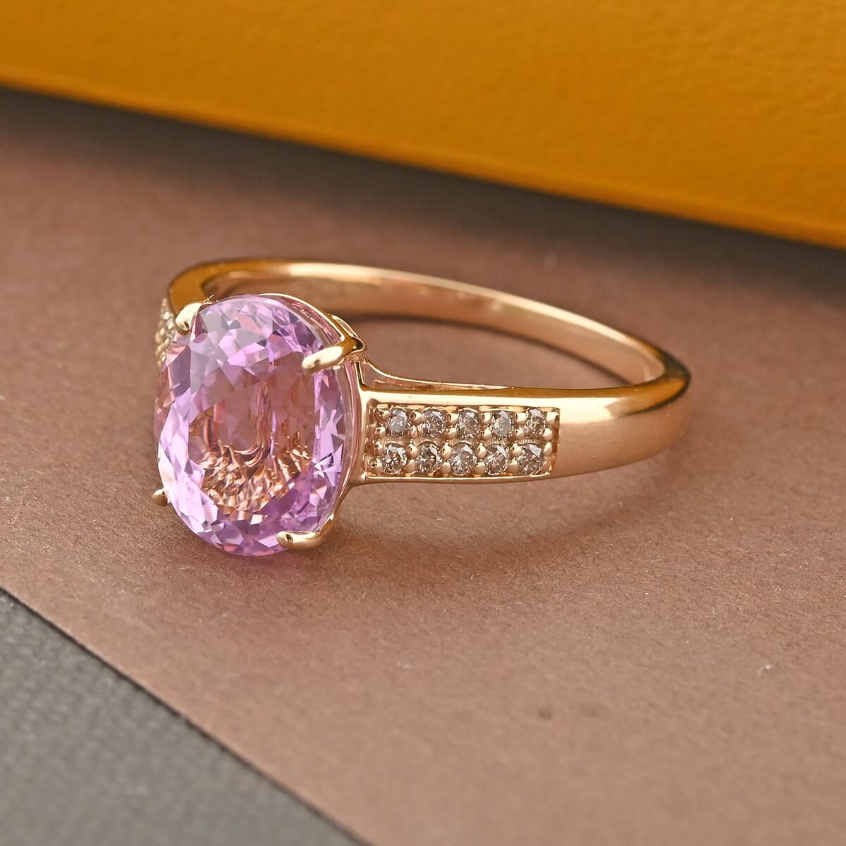 Luxoro AAAA Patroke Kunzite and G-H I2 Diamond 3.65 ctw Ring in 14K Yellow Gold (Size 9.5) image number 1