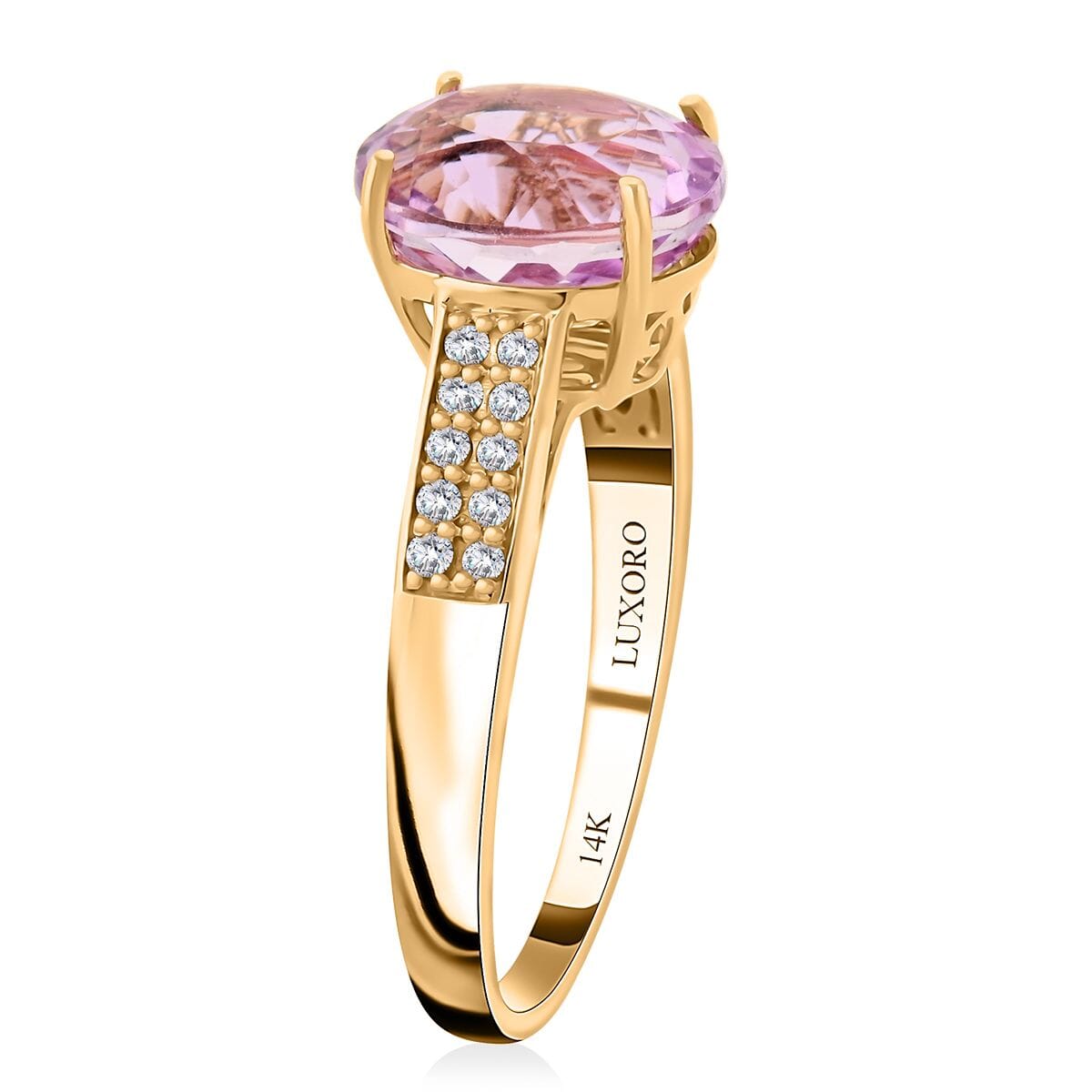 Luxoro AAAA Patroke Kunzite and G-H I2 Diamond 3.65 ctw Ring in 14K Yellow Gold (Size 9.5) image number 3