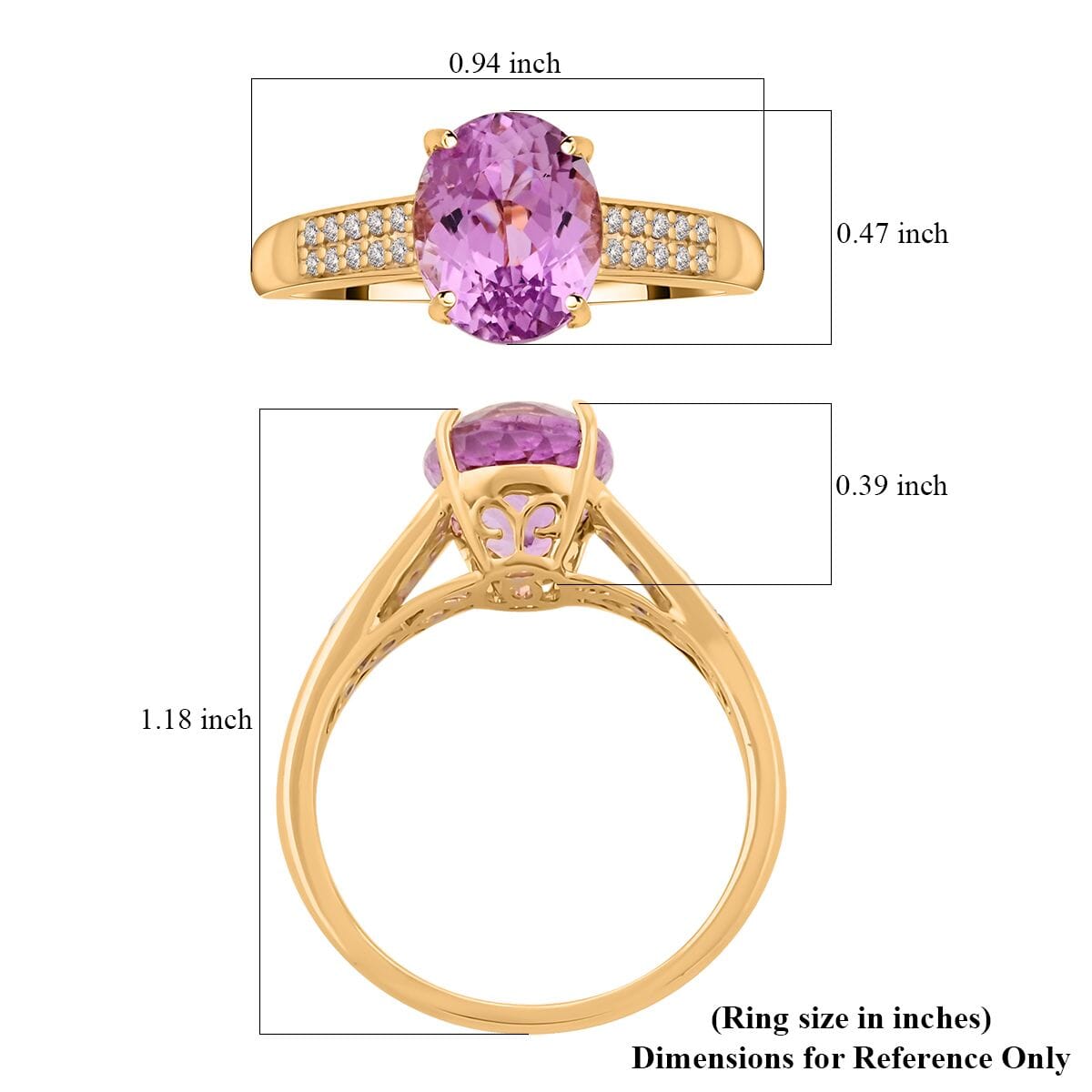 Luxoro AAAA Patroke Kunzite and G-H I2 Diamond 3.65 ctw Ring in 14K Yellow Gold (Size 9.5) image number 5