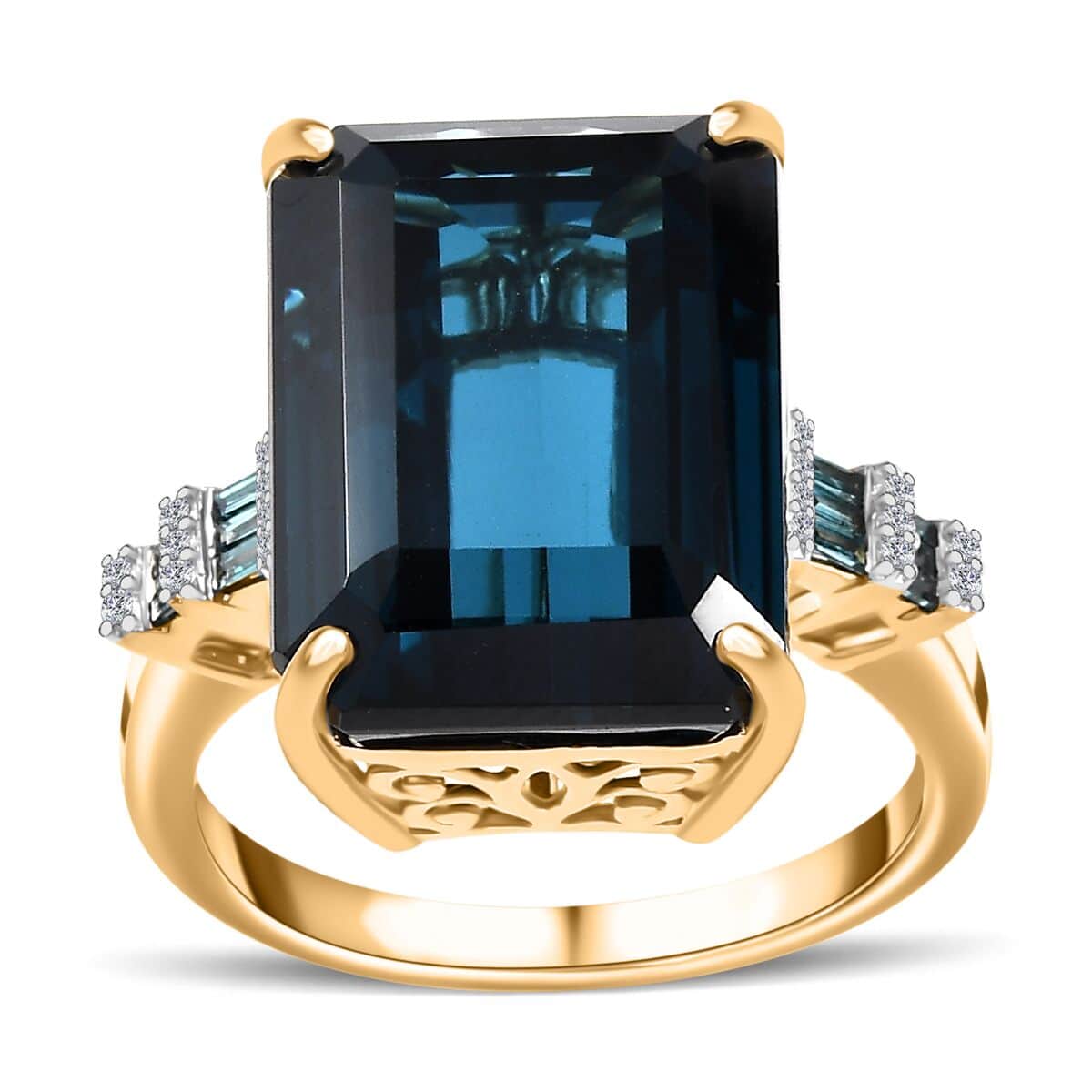 One Time Only Luxoro 10K Yellow Gold Premium London Blue Topaz, Blue Diamond (IR), Diamond (0.15 cts) Ring (Size 10.0) (4.20 g) 17.75 ctw image number 0