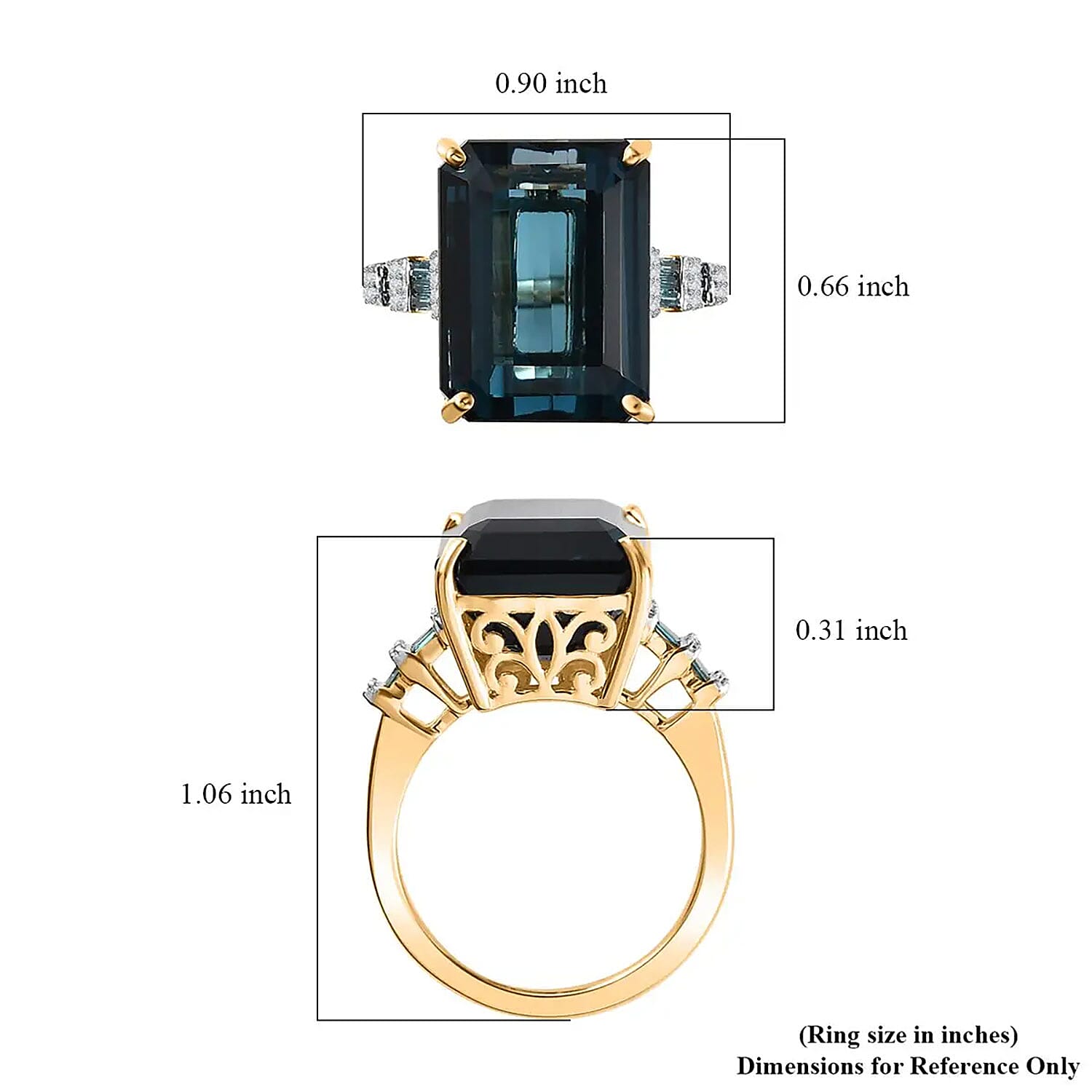 Luxoro Premium London Blue Topaz, Blue and White Diamond 16.20 ctw Ring in 10K Yellow Gold (Size 10.0) 4.30 Grams