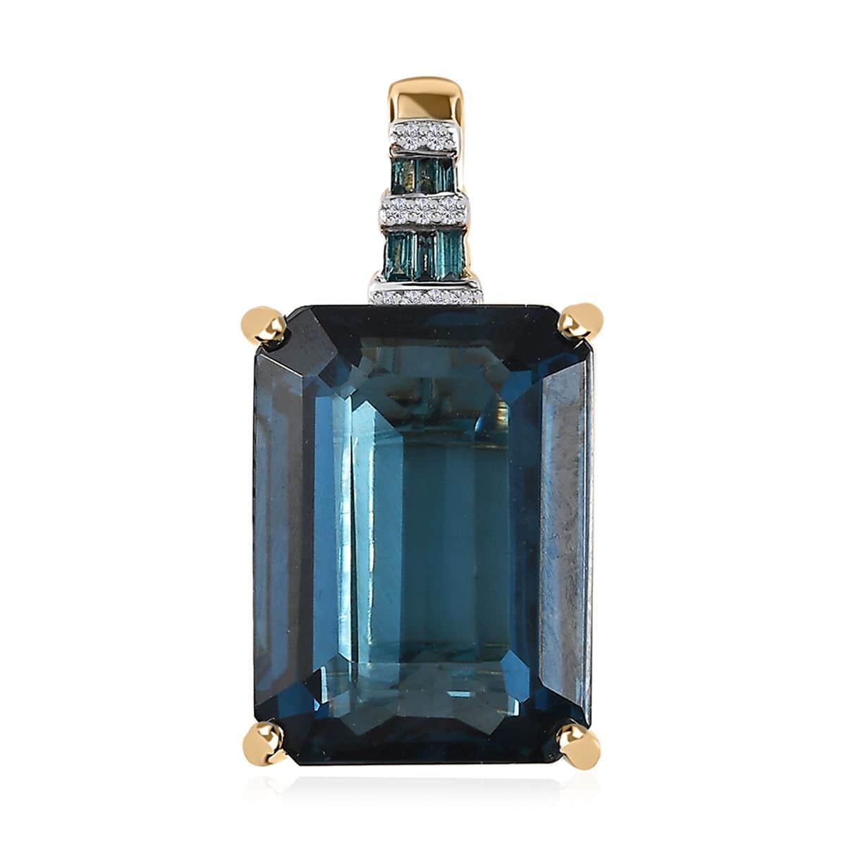 Luxoro 10K Yellow Gold Premium London Blue Topaz, Blue and White Diamond Pendant 16.85 ctw image number 0