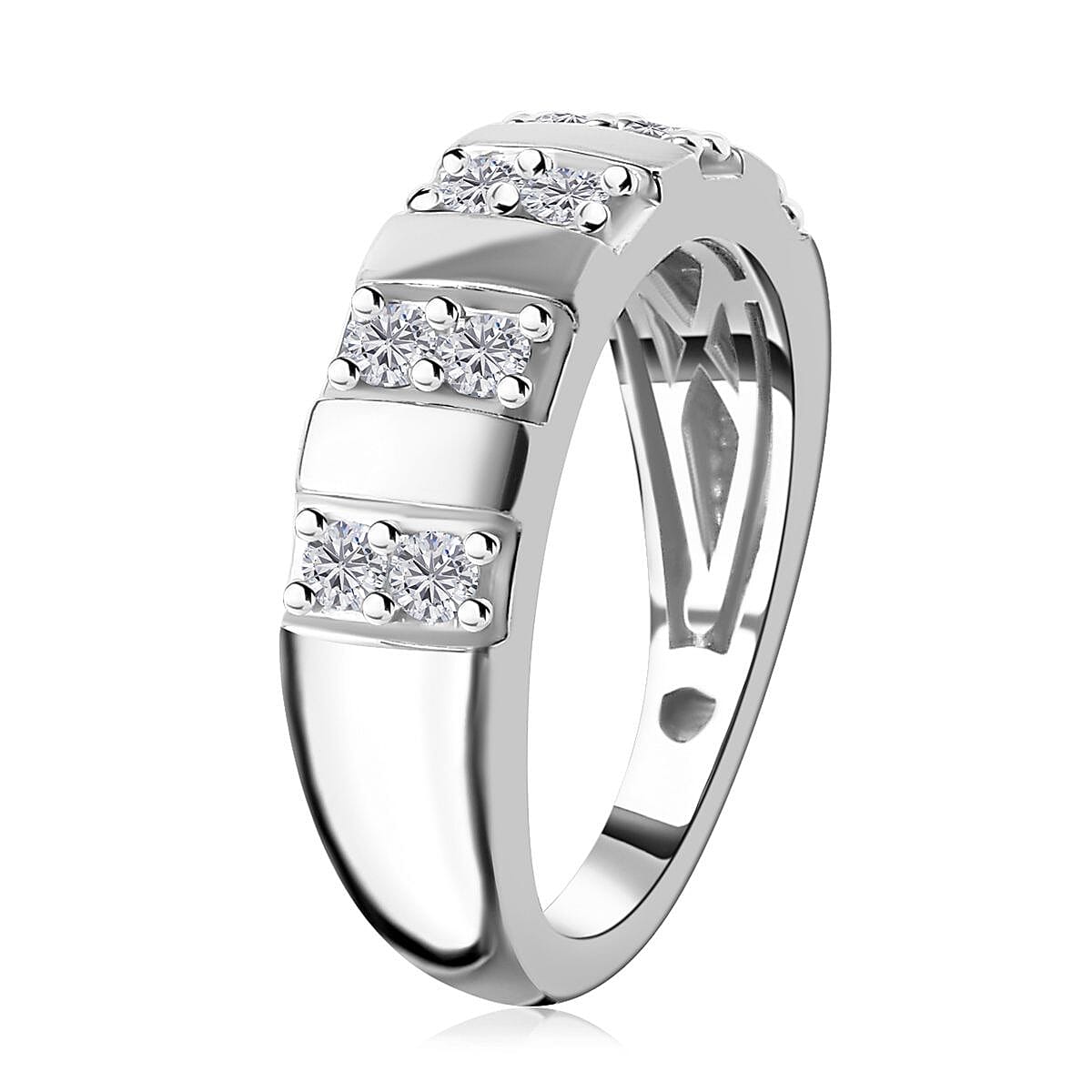 Moissanite Ring in Platinum Over Sterling Silver (Size 5.0) 0.30 ctw
