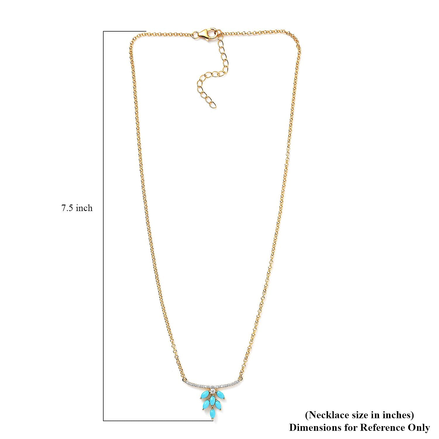 Premium Sleeping Beauty Turquoise and Moissanite Floral Necklace 18 Inches in Vermeil Yellow Gold Over Sterling Silver 1.20 ctw
