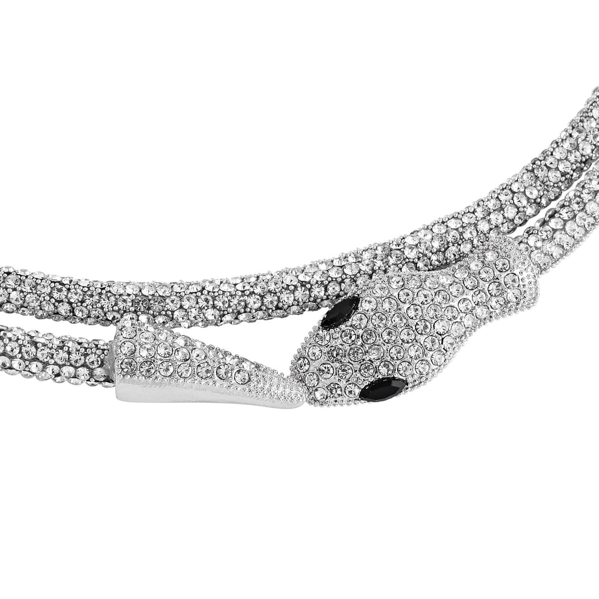 Black and White Austrian Crystal Snake Necklace 36 Inches in Silvertone image number 2