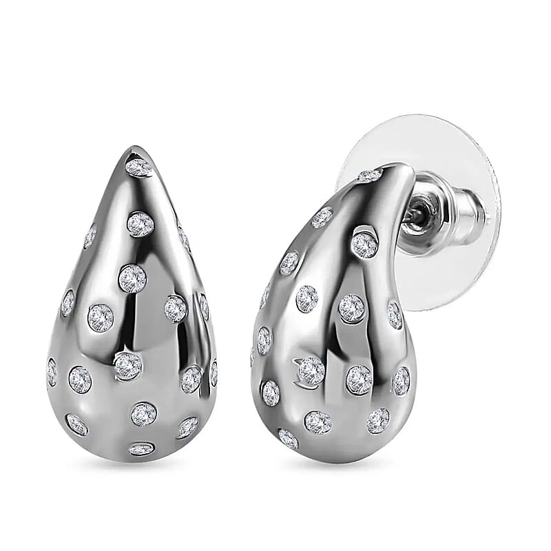 D'Joy Moissanite 1.00 ctw Raindrop Statement Earrings in Platinum Over Sterling Silver