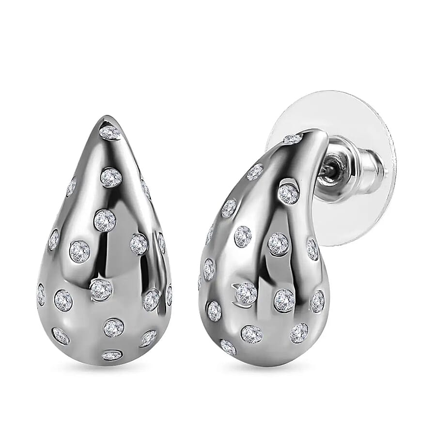 Moissanite Rain Drop Tear Drop Statement Earrings in Platinum Over Sterling Silver 1.00 ctw