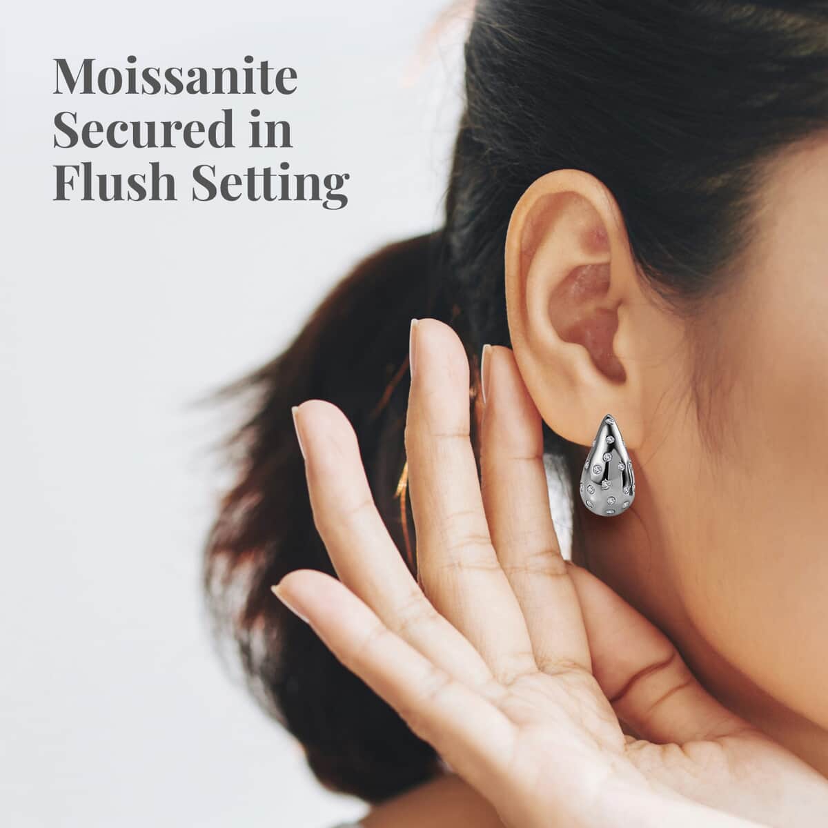 Moissanite Rain Drop Tear Drop Statement Earrings in Platinum Over Sterling Silver 1.00 ctw image number 2