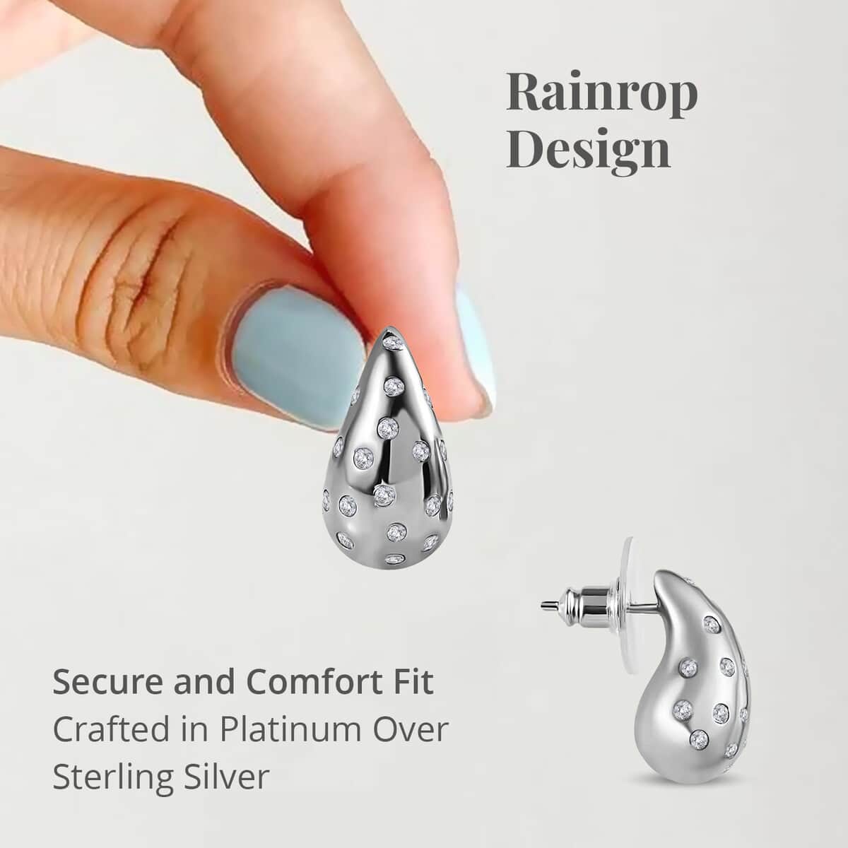 Moissanite 1.00 ctw Rain Drop Tear Drop Statement Earrings in Platinum Over Sterling Silver, Moissanite Jewelry, Birthday Gift For Her image number 4