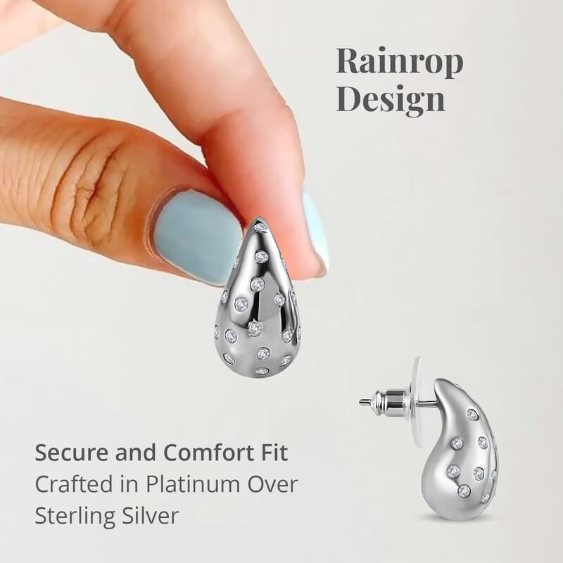 D'Joy Moissanite 1.00 ctw Raindrop Statement Earrings in Platinum Over Sterling Silver