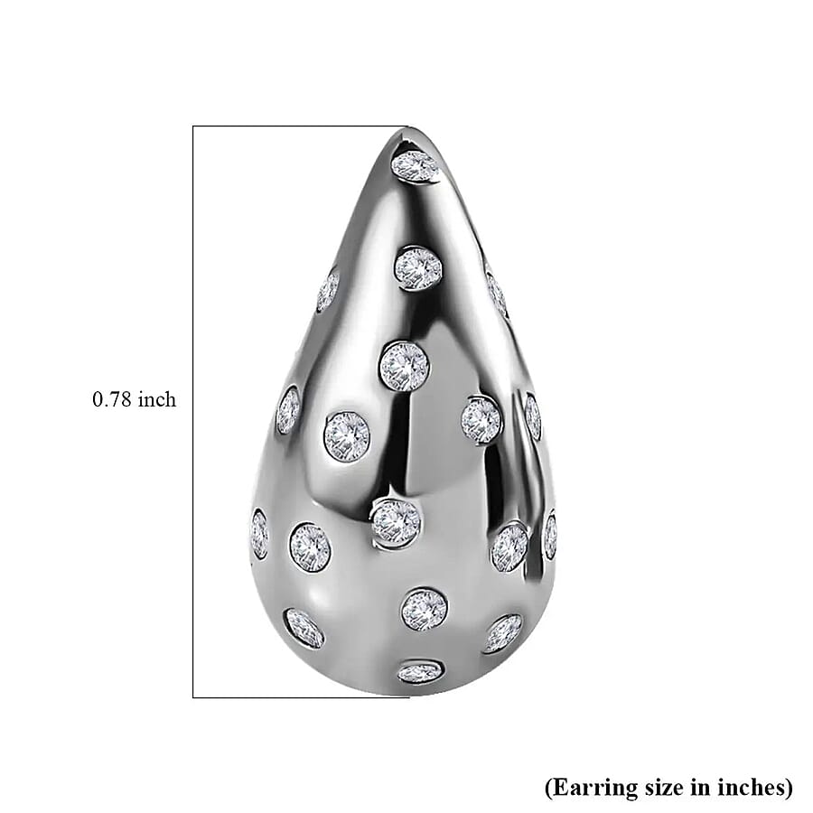 Moissanite Rain Drop Tear Drop Statement Earrings in Platinum Over Sterling Silver 1.00 ctw