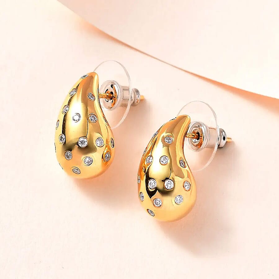Moissanite Rain Drop Tear Drop Statement Earrings in Platinum Over Sterling Silver 1.00 ctw
