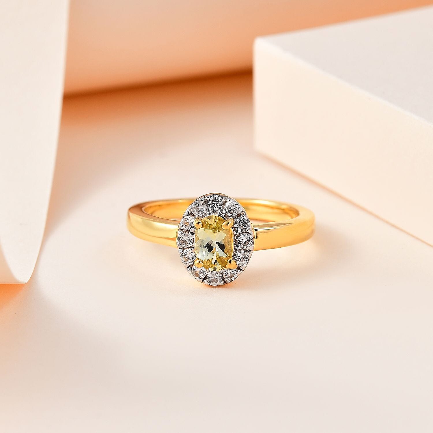 Natural Golden Tanzanite and White Zircon 1.00 ctw Ring in Vermeil YG Over Sterling Silver (Size 10.0)