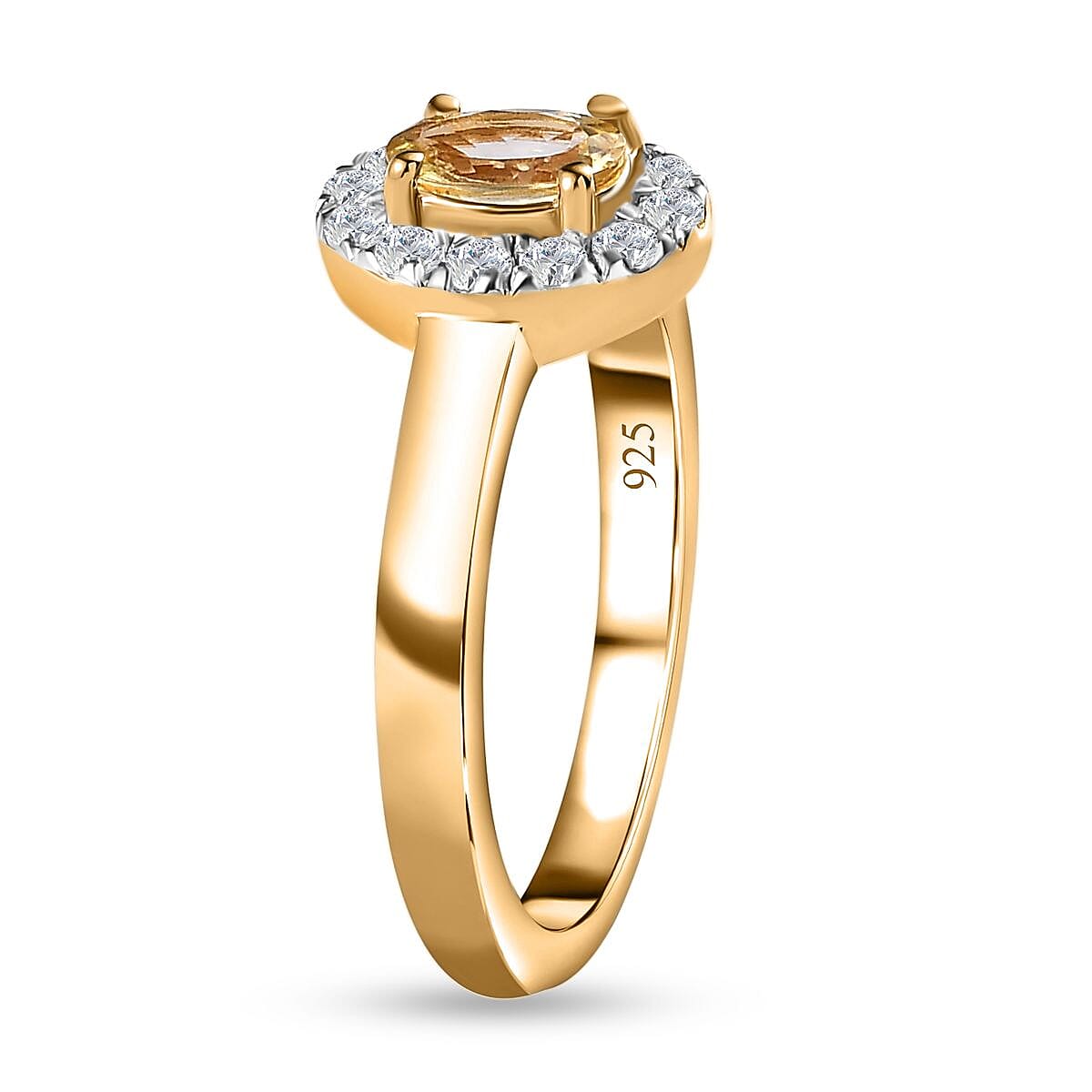 Natural Golden Tanzanite and White Zircon 1.00 ctw Ring in Vermeil YG Over Sterling Silver (Size 10.0)