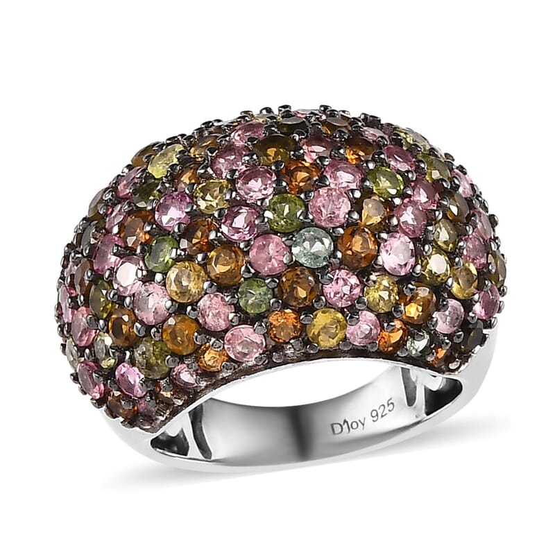 Multi-Tourmaline Dome Ring in Platinum Over Sterling Silver (Size 10.0) 4.85 ctw