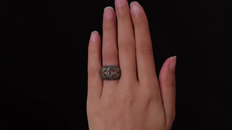 Doorbuster Multi-Tourmaline Dome Ring in Platinum Over Sterling Silver (Size 10.0) 4.85 ctw