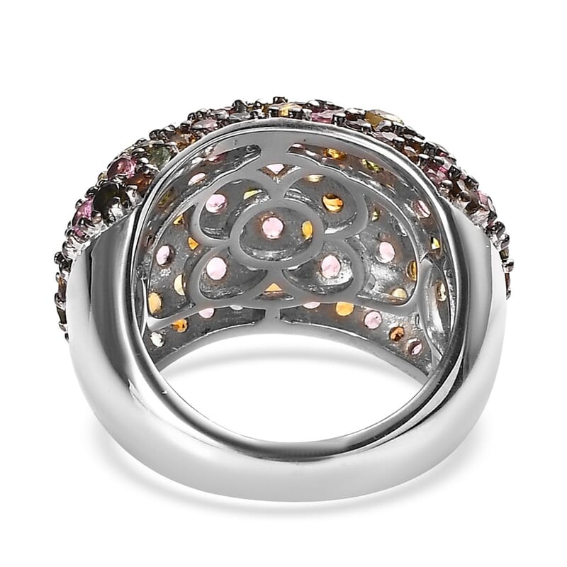 Multi-Tourmaline Dome Ring in Platinum Over Sterling Silver (Size 10.0) 4.85 ctw