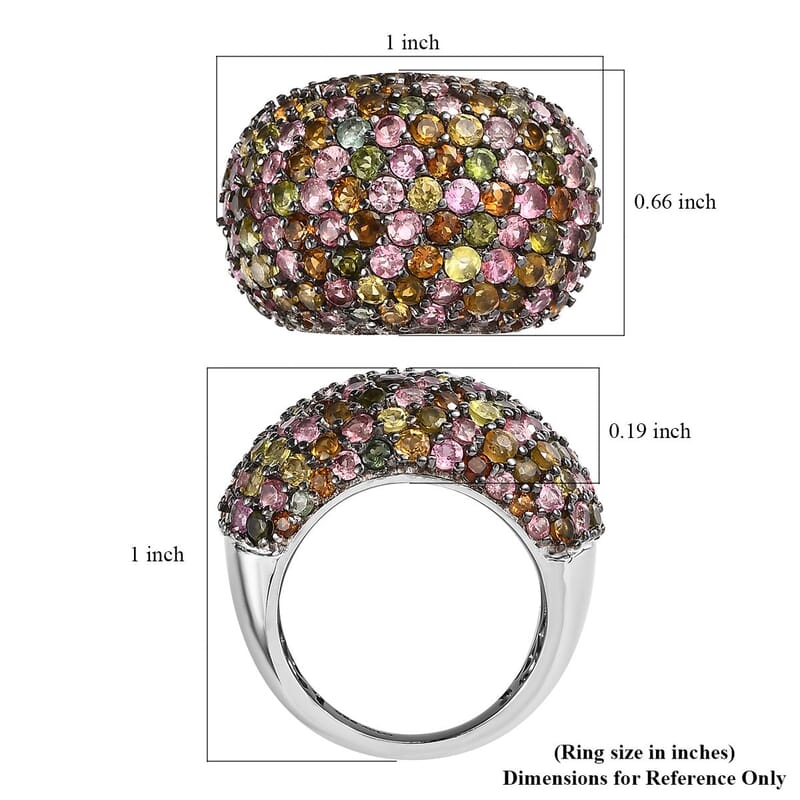 Multi-Tourmaline Dome Ring in Platinum Over Sterling Silver (Size 10.0) 4.85 ctw
