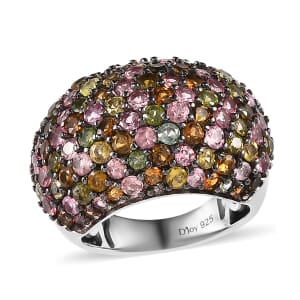 Multi-Tourmaline 4.85 ctw Dome Ring in Platinum Over Sterling Silver (Size 6.0)
