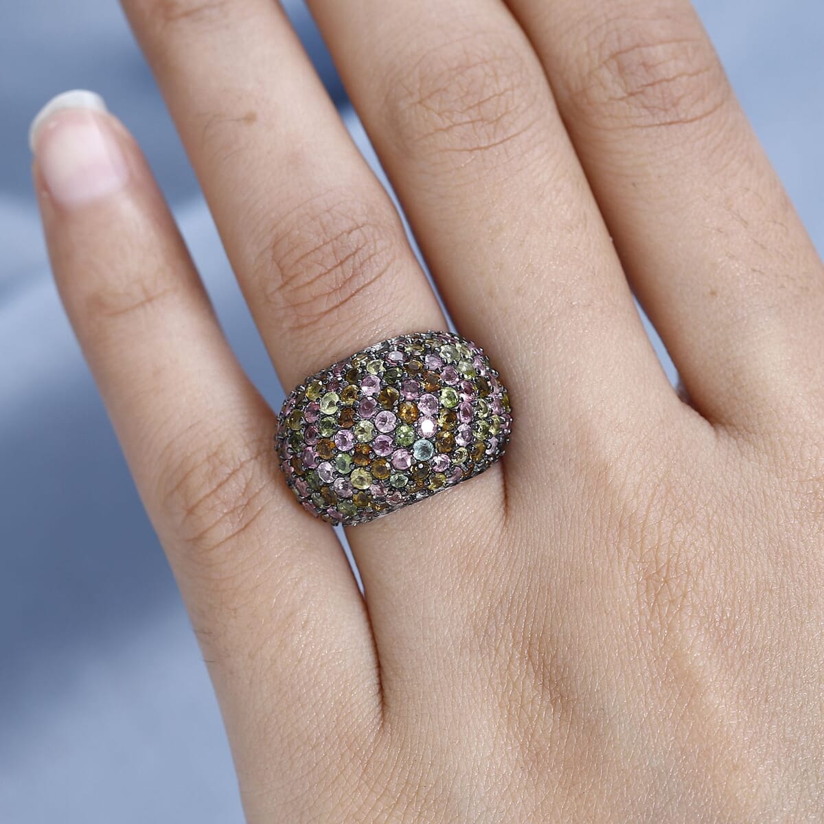Multi-Tourmaline 4.85 ctw Dome Ring in Platinum Over Sterling Silver (Size 7.0) image number 2
