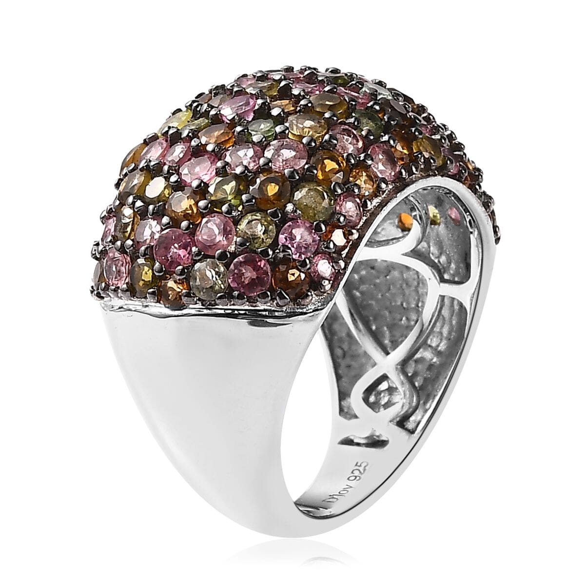 Multi-Tourmaline 4.85 ctw Dome Ring in Platinum Over Sterling Silver (Size 7.0) image number 3