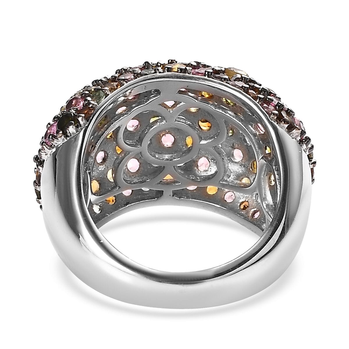 Multi-Tourmaline 4.85 ctw Dome Ring in Platinum Over Sterling Silver (Size 7.0) image number 4