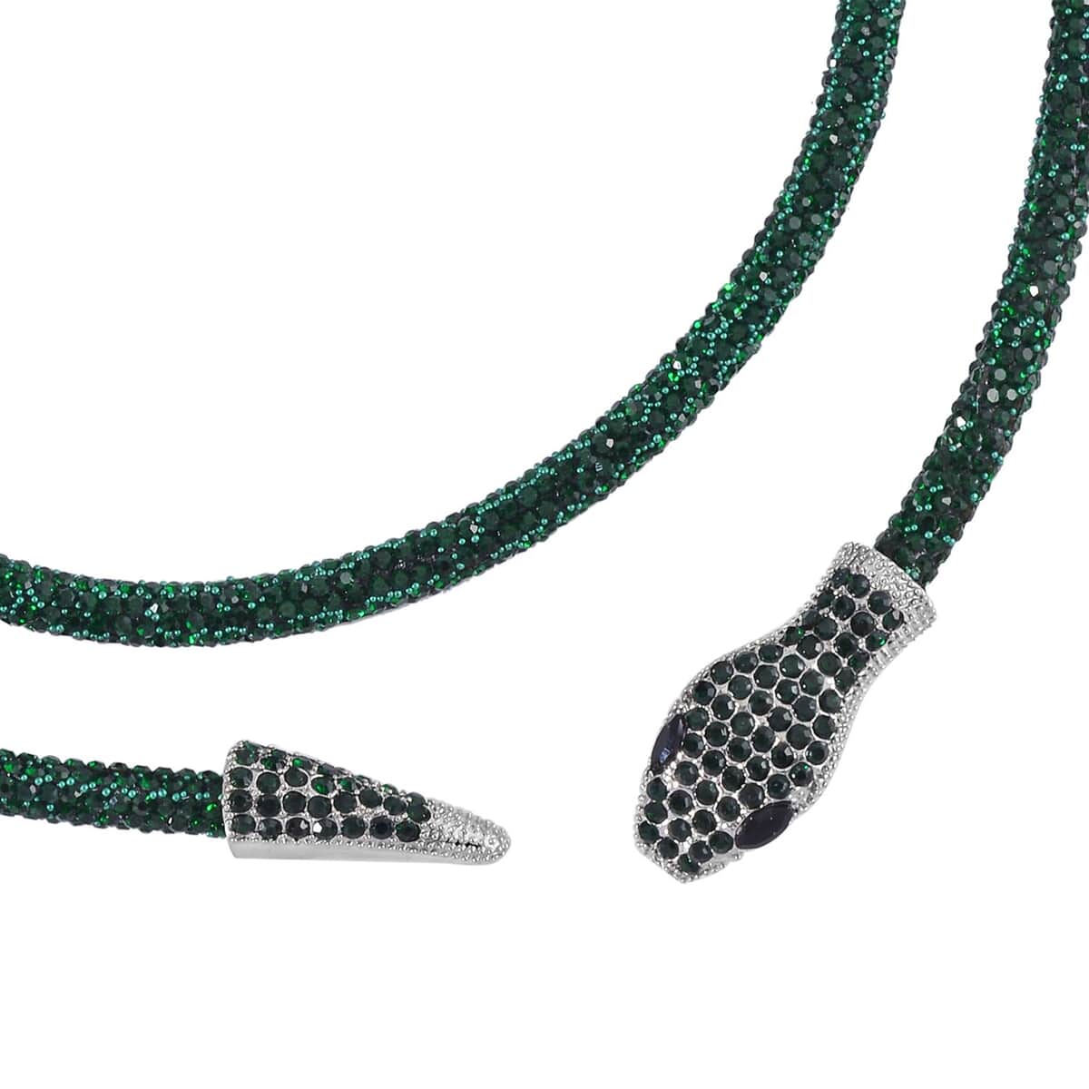 Black and Green Austrian Crystal Snake Necklace 36 Inches in Silvertone image number 2