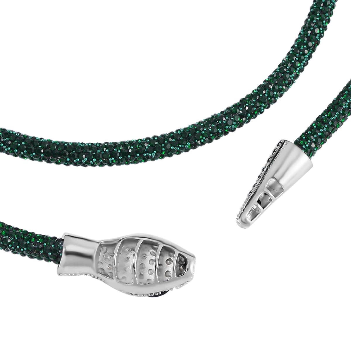 Black and Green Austrian Crystal Snake Necklace 36 Inches in Silvertone image number 3