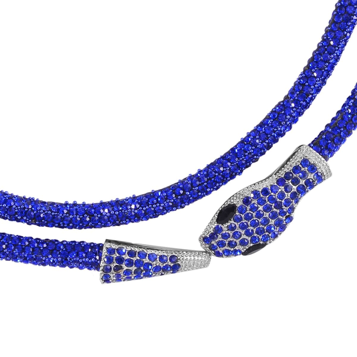 Black and Blue Austrian Crystal Snake Necklace 36 Inches in Silvertone image number 2