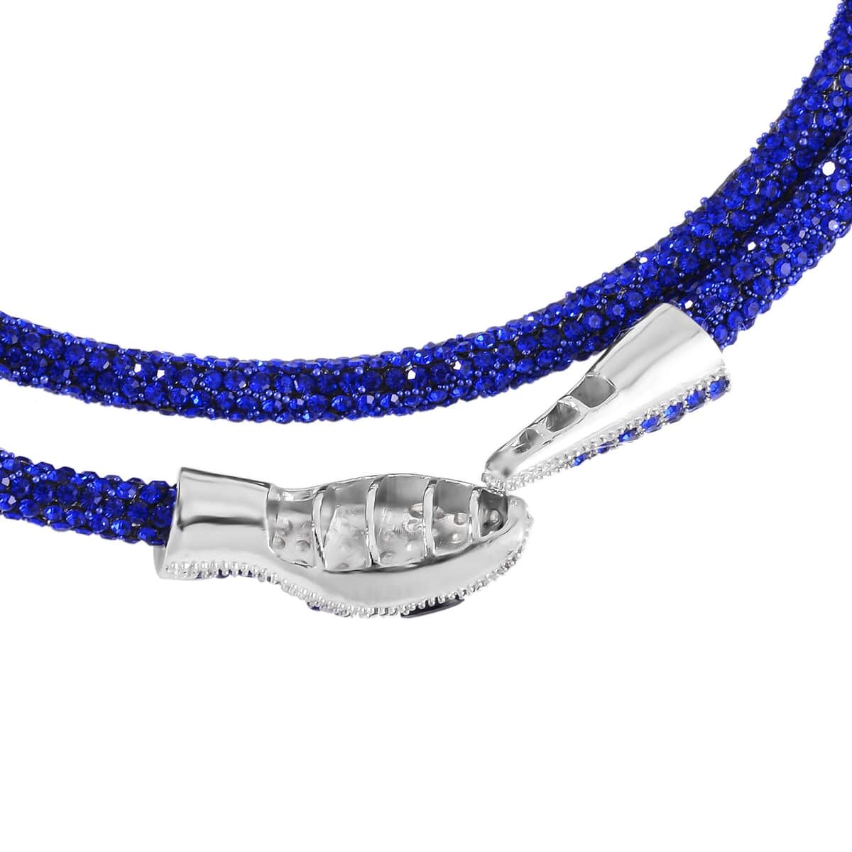 Black and Blue Austrian Crystal Snake Necklace 36 Inches in Silvertone image number 3