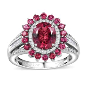 Rhapsody 950 Platinum AAAA Ouro Fino Rubellite and E-F VS Diamond Floral Ring (Size 6.0) 7.85 Grams 2.75 ctw