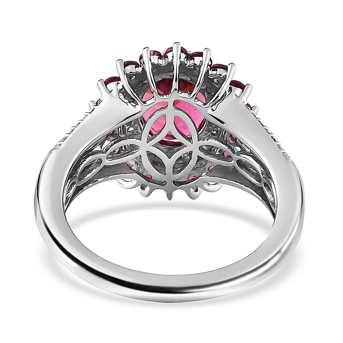 Rhapsody 950 Platinum AAAA Ouro Fino Rubellite and E-F VS Diamond Floral Ring (Size 6.0) 7.85 Grams 2.75 ctw