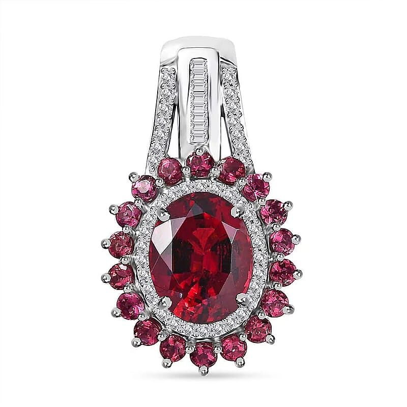 Rhapsody 950 Platinum AAAA Ouro Fino Rubellite and E-F VS Diamond Floral Pendant without Chain 5.25 Grams 2.65 ctw