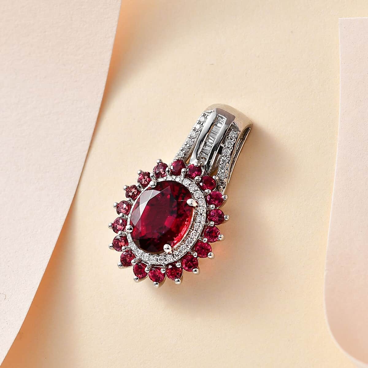 Rhapsody 950 Platinum AAAA Ouro Fino Rubellite and E-F VS Diamond Floral Pendant 5.25 Grams 2.65 ctw image number 1