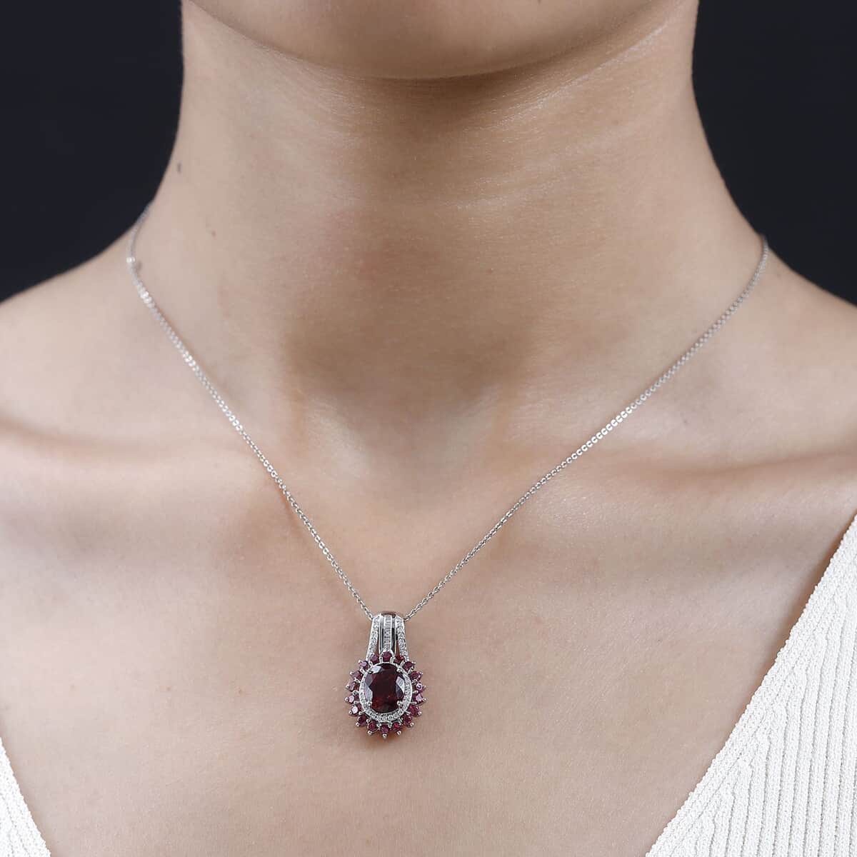 Rhapsody 950 Platinum AAAA Ouro Fino Rubellite and E-F VS Diamond Floral Pendant 5.25 Grams 2.65 ctw image number 2