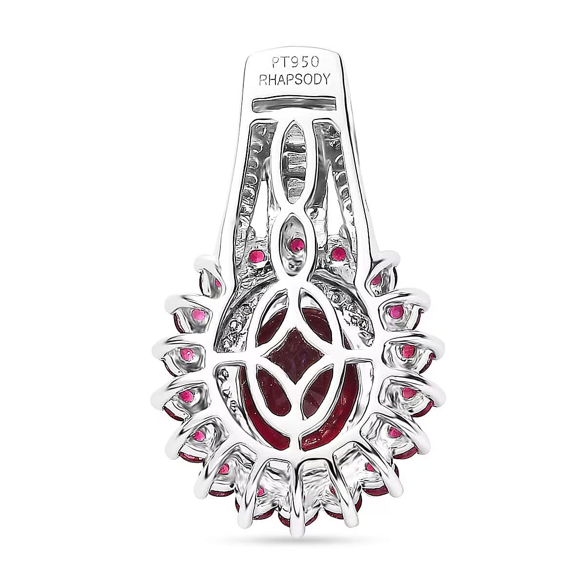 Rhapsody 950 Platinum AAAA Ouro Fino Rubellite and E-F VS Diamond Floral Pendant without Chain 5.25 Grams 2.65 ctw image number 6