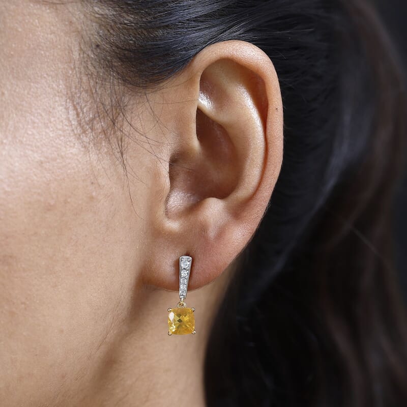 Premium BURITI Fire Opal and White Zircon Stud Earrings in Vermeil Yellow Gold Over Sterling Silver 2.25 ctw