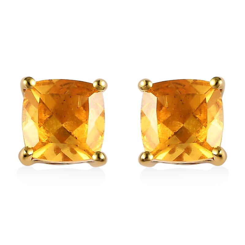 Premium BURITI Fire Opal Solitaire Stud Earrings in Vermeil Yellow Gold Over Sterling Silver 1.25 ctw