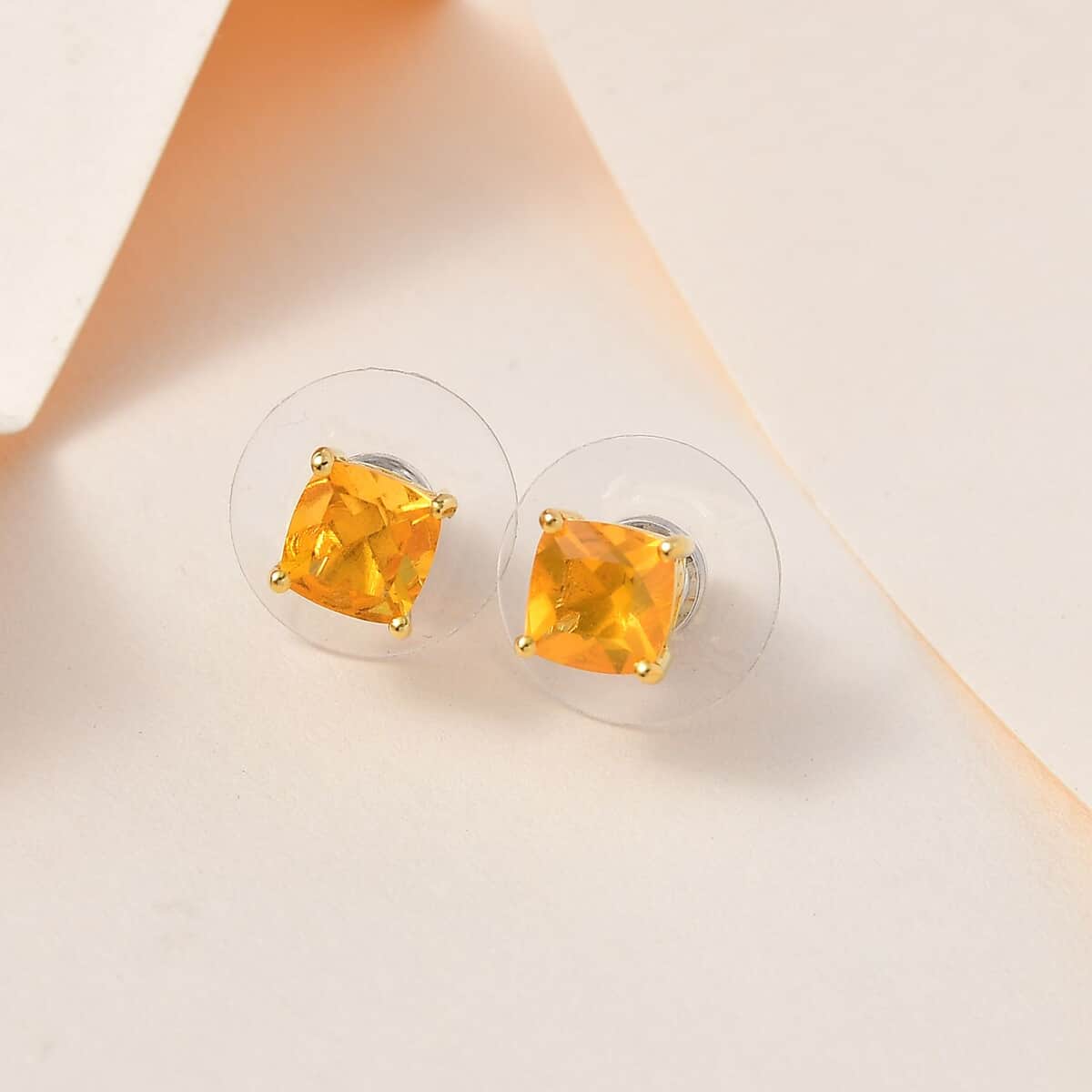 Premium BURITI Fire Opal Solitaire Stud Earrings in Vermeil Yellow Gold Over Sterling Silver 1.25 ctw image number 1