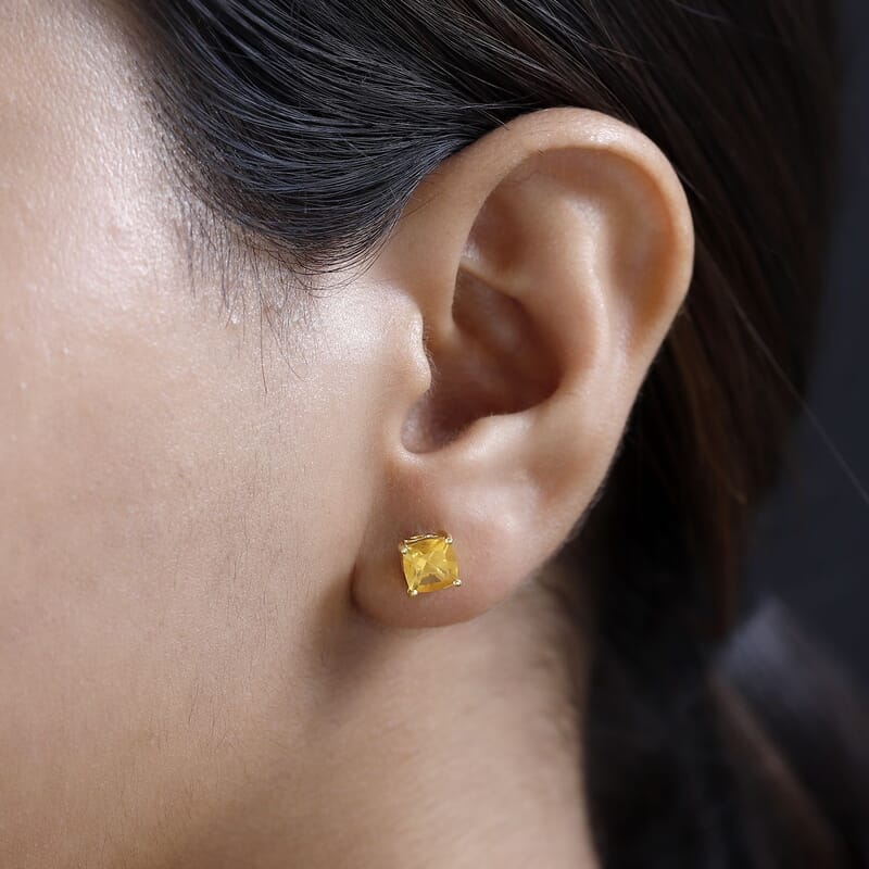 Premium BURITI Fire Opal Solitaire Stud Earrings in Vermeil Yellow Gold Over Sterling Silver 1.25 ctw