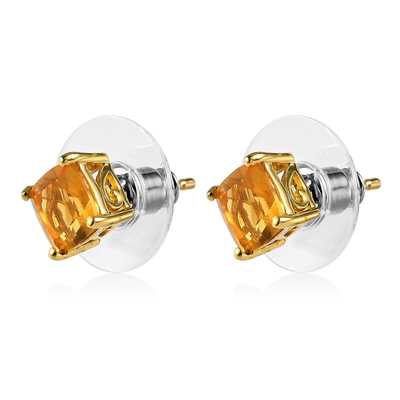 Premium BURITI Fire Opal Solitaire Stud Earrings in Vermeil Yellow Gold Over Sterling Silver 1.25 ctw