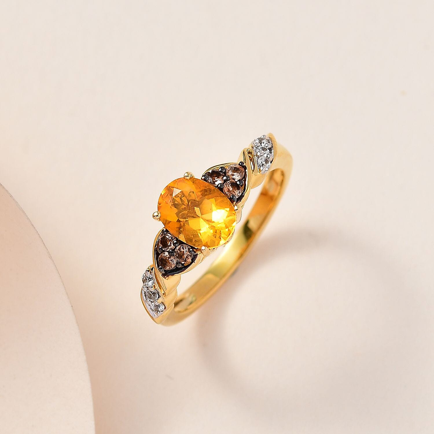 Premium BURITI Fire Opal and Multi Gemstone Ring in Vermeil Yellow Gold Over Sterling Silver (Size 10.0) 1.00 ctw