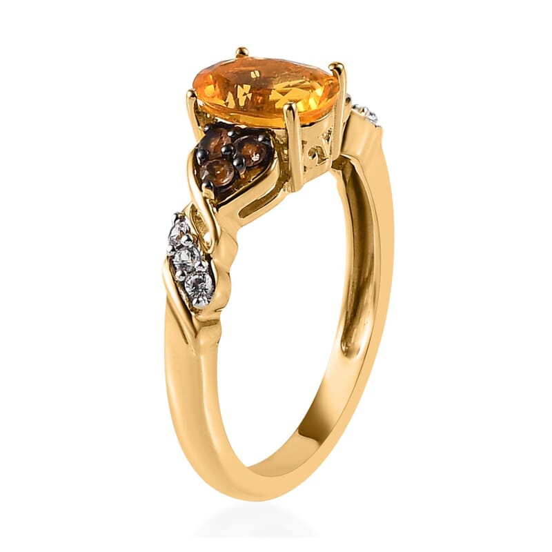 Premium BURITI Fire Opal and Multi Gemstone Ring in Vermeil Yellow Gold Over Sterling Silver (Size 10.0) 1.00 ctw