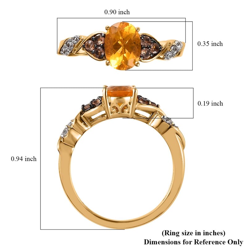 Premium BURITI Fire Opal and Multi Gemstone Ring in Vermeil Yellow Gold Over Sterling Silver (Size 10.0) 1.00 ctw