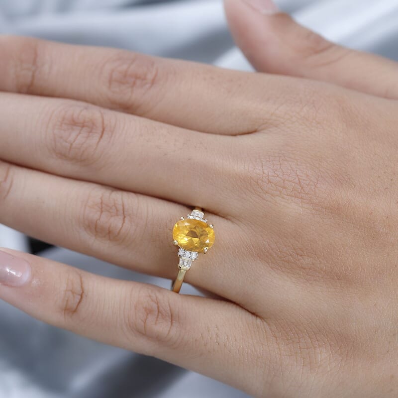 Premium BURITI Fire Opal and Diamond Ring in Vermeil Yellow Gold Over Sterling Silver (Size 10.0) 1.30 ctw