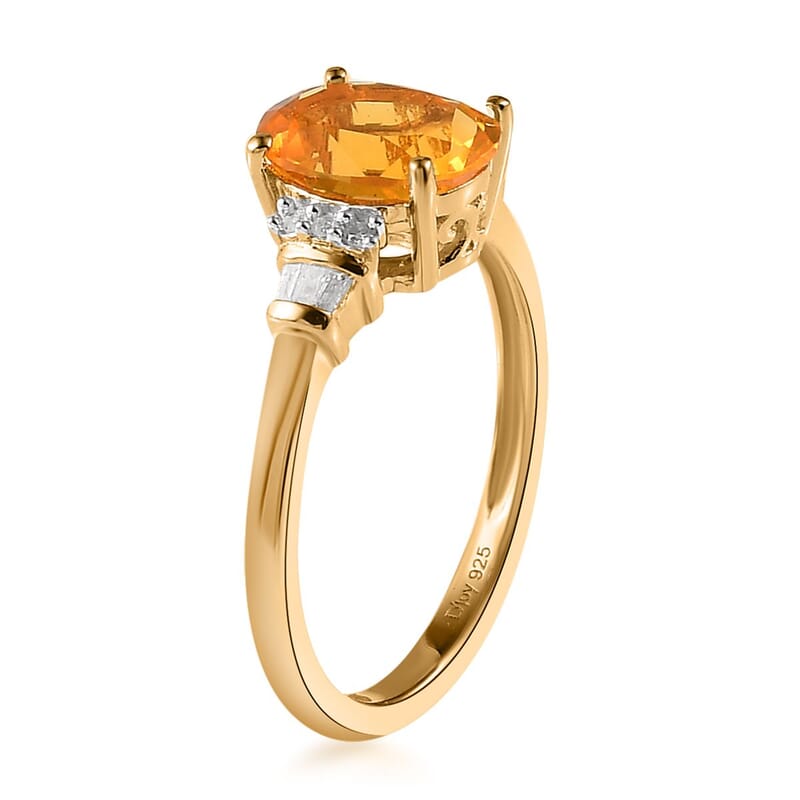 Premium BURITI Fire Opal and Diamond Ring in Vermeil Yellow Gold Over Sterling Silver (Size 10.0) 1.30 ctw